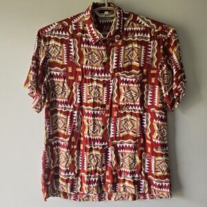 Kenny Flowers Shirt Mens Large Limited Edition Red Hawaiian Geometric Beachcore